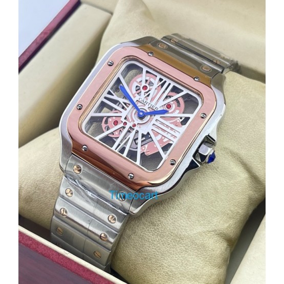 Cartier Santos Horloge Skeleton Rose Gold Bezel Watch