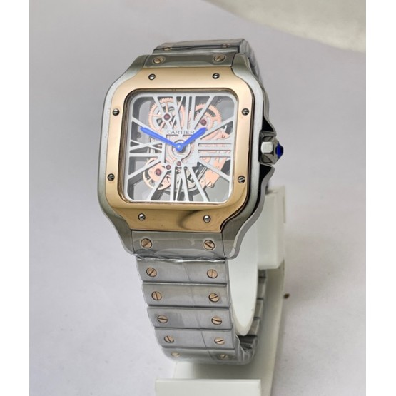 Cartier Santos Horloge Skeleton Rose Gold Bezel Watch