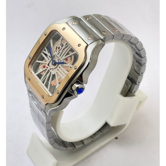 Cartier Santos Horloge Skeleton Rose Gold Bezel Watch