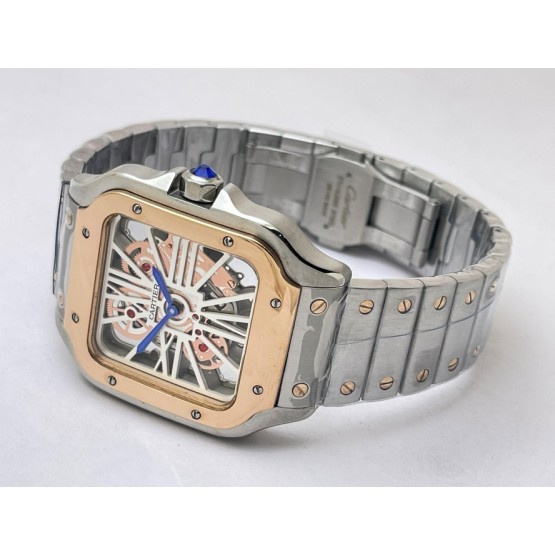 Cartier Santos Horloge Skeleton Rose Gold Bezel Watch