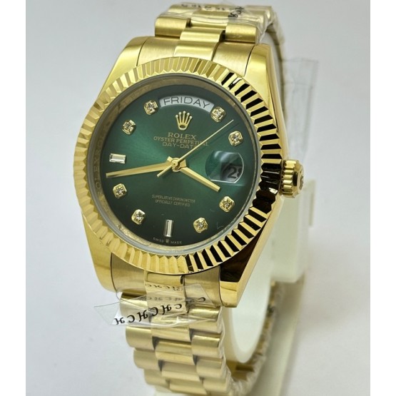 Rolex Day-Date Diamond Mark Green Golden Swiss Automatic Watch