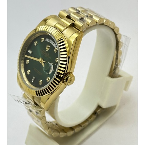 Rolex Day-Date Diamond Mark Green Golden Swiss Automatic Watch