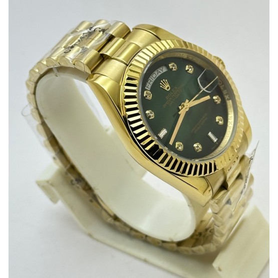 Rolex Day-Date Diamond Mark Green Golden Swiss Automatic Watch