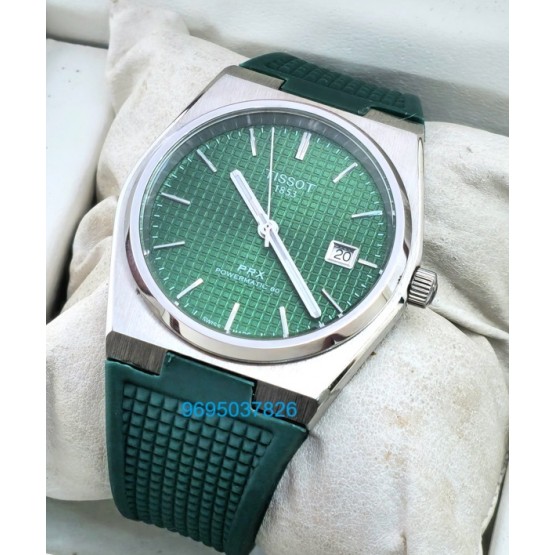 Tissot Prx Powermatic 80 Green Rubber Strap Watch