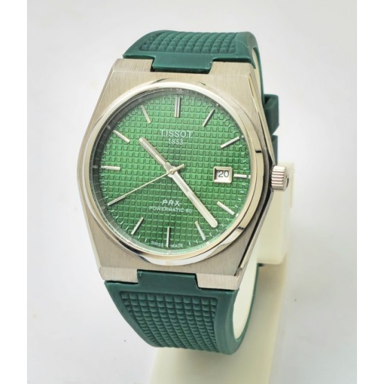 Tissot Prx Powermatic 80 Green Rubber Strap Watch