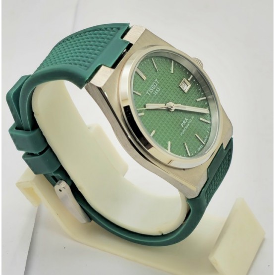 Tissot Prx Powermatic 80 Green Rubber Strap Watch