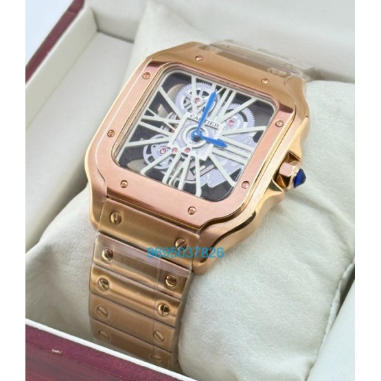 Cartier Santos Horloge Skeleton Rose Gold Watch