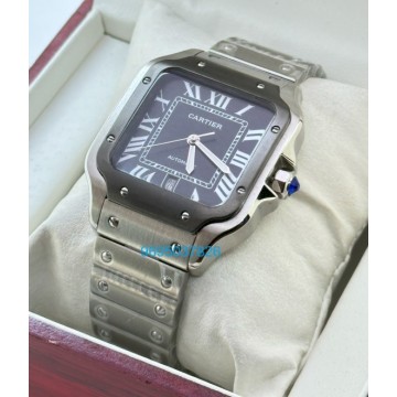 Cartier Santos 100 Steel Black Bezel Swiss Automatic Watch