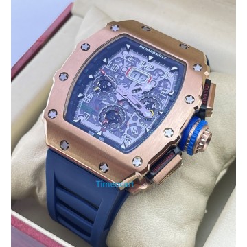 Richard Mille RM11 Rose Gold Blue Rubber Strap Swiss Automatic Watch