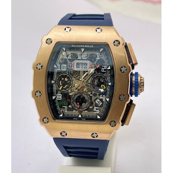 Richard Mille RM11 Rose Gold Blue Rubber Strap Swiss Automatic Watch