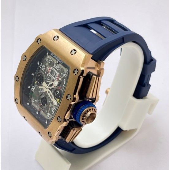 Richard Mille RM11 Rose Gold Blue Rubber Strap Swiss Automatic Watch