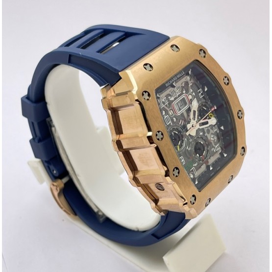 Richard Mille RM11 Rose Gold Blue Rubber Strap Swiss Automatic Watch