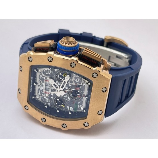 Richard Mille RM11 Rose Gold Blue Rubber Strap Swiss Automatic Watch