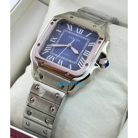 Cartier Santos 100 Steel Blue Swiss Automatic Ladies Watch