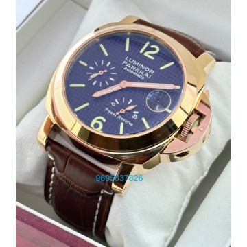 Panerai Power Reserve Rose Gold Leather Strap Swiss Automatic Watch