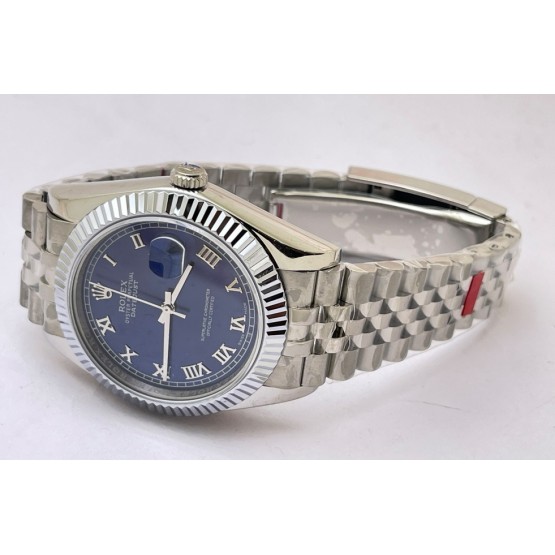 Rolex Date-Just Roman Mark Blue Steel Swiss ETA Automatic 2836 Valjoux Movement Watch