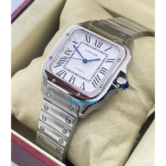 Cartier Santos 100 Steel White Swiss Automatic Ladies Watch