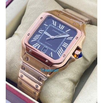 Cartier Santos 100 Black Rose Gold Swiss Automatic Watch