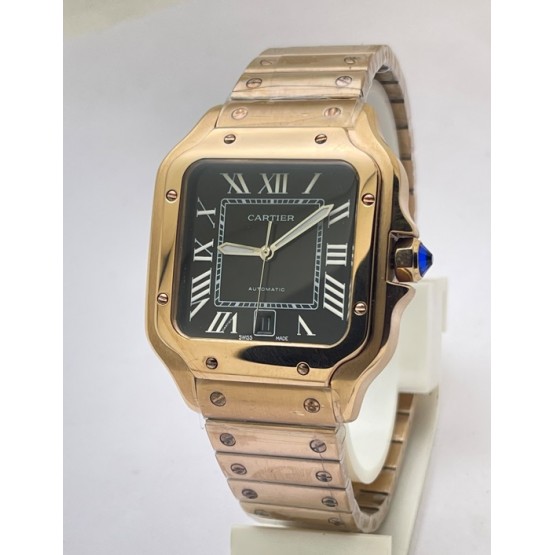 Cartier Santos 100 Black Rose Gold Swiss Automatic Watch