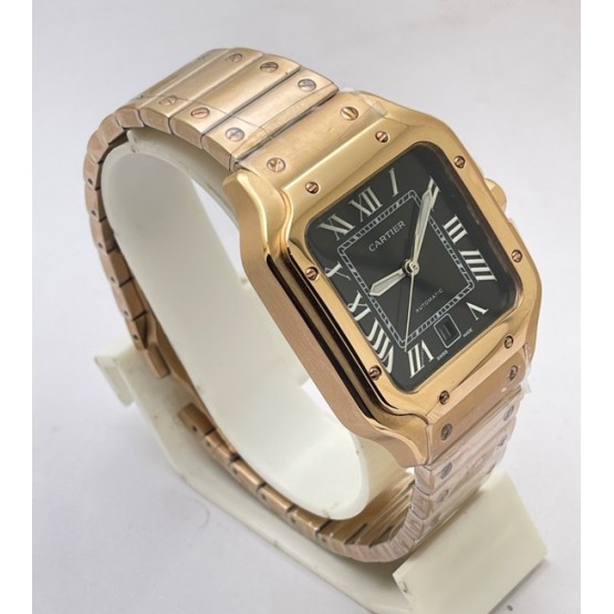 Cartier Santos 100 Black Rose Gold Swiss Automatic Watch