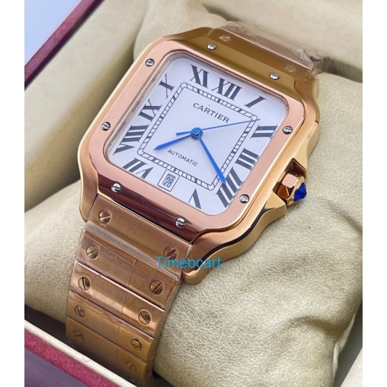 Cartier Santos 100 White Rose Gold Swiss Automatic Watch