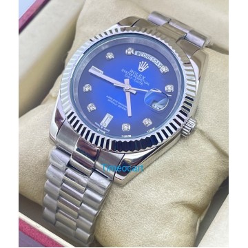 Rolex Day-Date Diamond Mark Blue Steel Swiss Automatic Watch