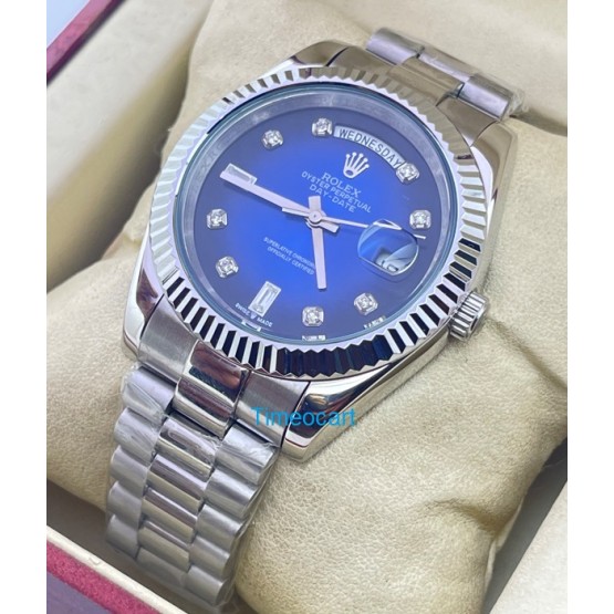 Rolex Day-Date Diamond Mark Blue Steel Swiss Automatic Watch