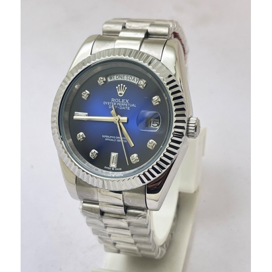 Rolex Day-Date Diamond Mark Blue Steel Swiss Automatic Watch