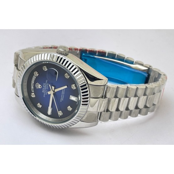 Rolex Day-Date Diamond Mark Blue Steel Swiss Automatic Watch