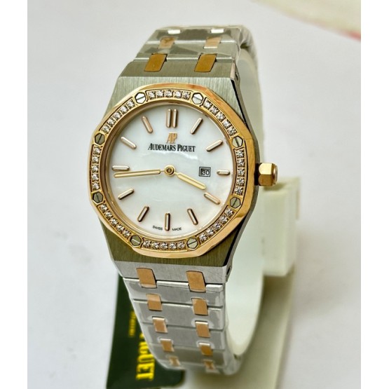 Audemars Piguet Royal Oak Diamond White Mother Of Pearl Dual Tone Ladies Watch