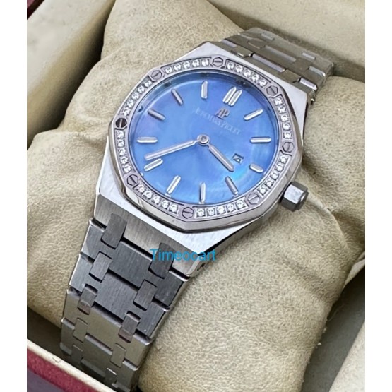 Audemars Piguet Royal Oak Diamond Sky Blue Mother of Pearl Ladies Watch