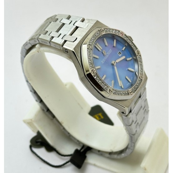 Audemars Piguet Royal Oak Diamond Sky Blue Mother of Pearl Ladies Watch