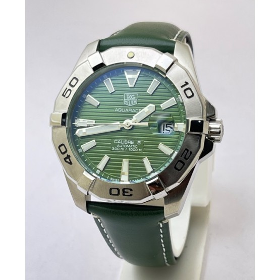 Tag Heuer Aquaracer Calibre 5 Green Leather Strap Swiss Automatic Watch