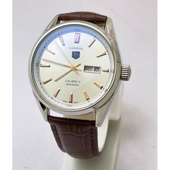 Tag Heuer Carrera Calibre 5 Day-Date Leather Strap White Swiss Automatic Watch