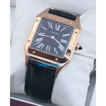 Cartier Santos Dumont Black Small Leather Strap Watch