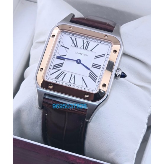 Cartier Santos Dumont White Small Leather Strap Watch