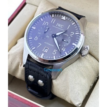 I W C Big Pilot Grey Black Leather Swiss Automatic Watch