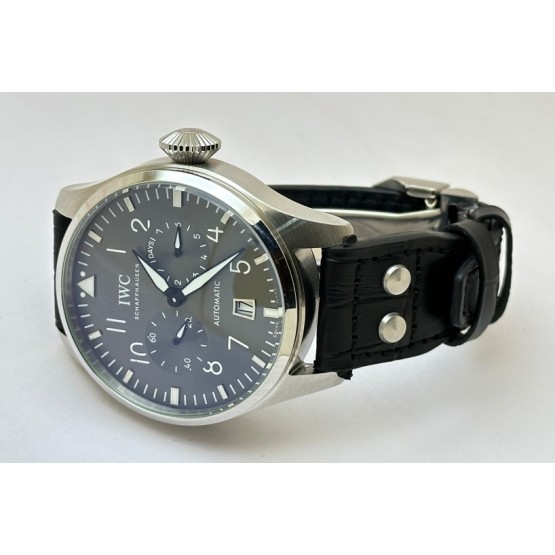 I W C Big Pilot Grey Black Leather Swiss Automatic Watch