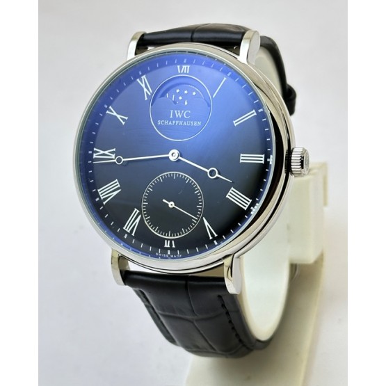 I W C Schaffhausen Portofino Sun Moon Phase Black Steel Swiss Automatic Watch