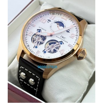 I W C Big Pilot Double Tourbillon White Rose Gold Swiss Automatic Watch