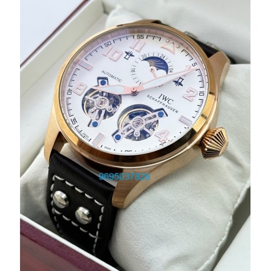 I W C Big Pilot Double Tourbillon White Rose Gold Swiss Automatic Watch