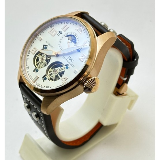 I W C Big Pilot Double Tourbillon White Rose Gold Swiss Automatic Watch