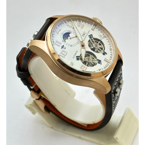 I W C Big Pilot Double Tourbillon White Rose Gold Swiss Automatic Watch