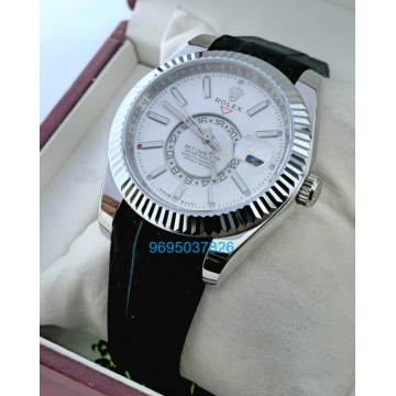 Rolex Sky Dweller Steel White Black Rubber Strap Swiss ETA Automatic Watch