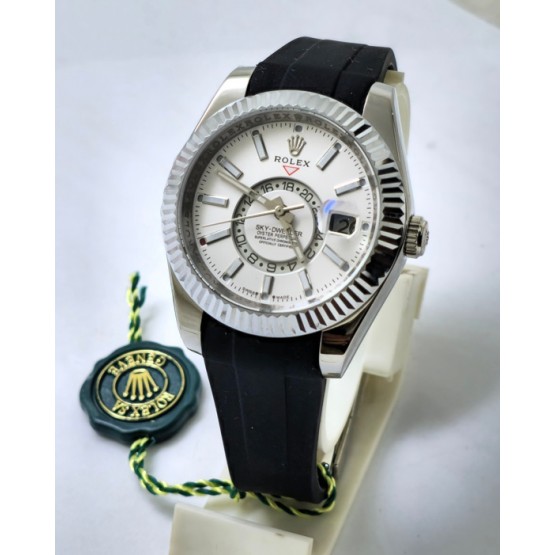 Rolex Sky Dweller Steel White Black Rubber Strap Swiss ETA Automatic Watch