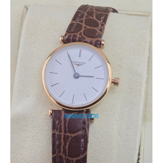 Longines La Grande Classique Ultra Slim Rose Gold Leather Strap Ladies Watch