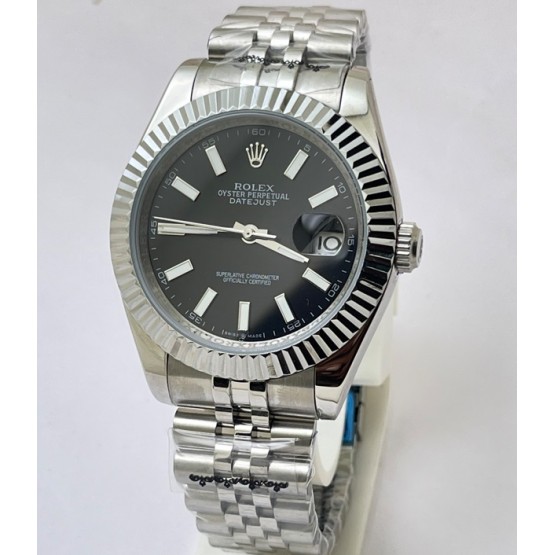 Rolex Date-Just Stick Mark Black Steel Swiss Automatic Watch