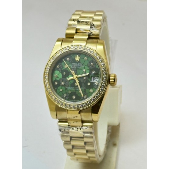 Rolex Datejust Green Floral Diamond Bezel Rose Gold Swiss Automatic Ladies Watch