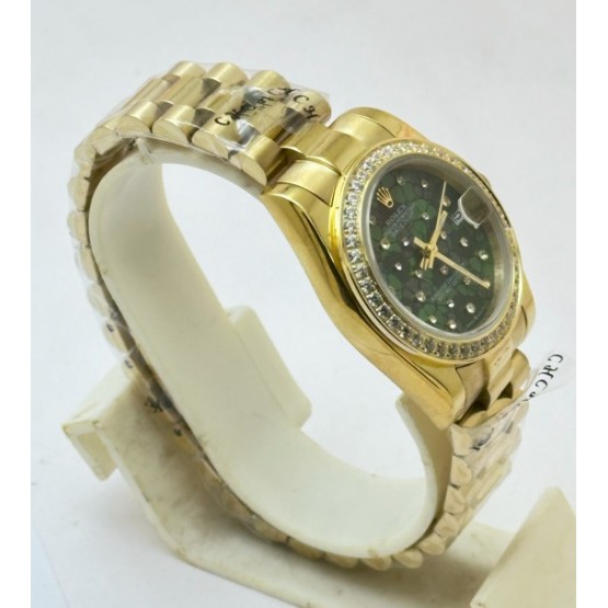 Rolex Datejust Green Floral Diamond Bezel Rose Gold Swiss Automatic Ladies Watch