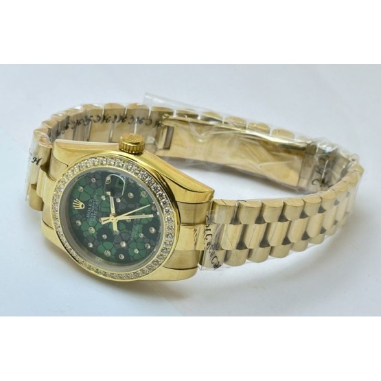 Rolex Datejust Green Floral Diamond Bezel Rose Gold Swiss Automatic Ladies Watch